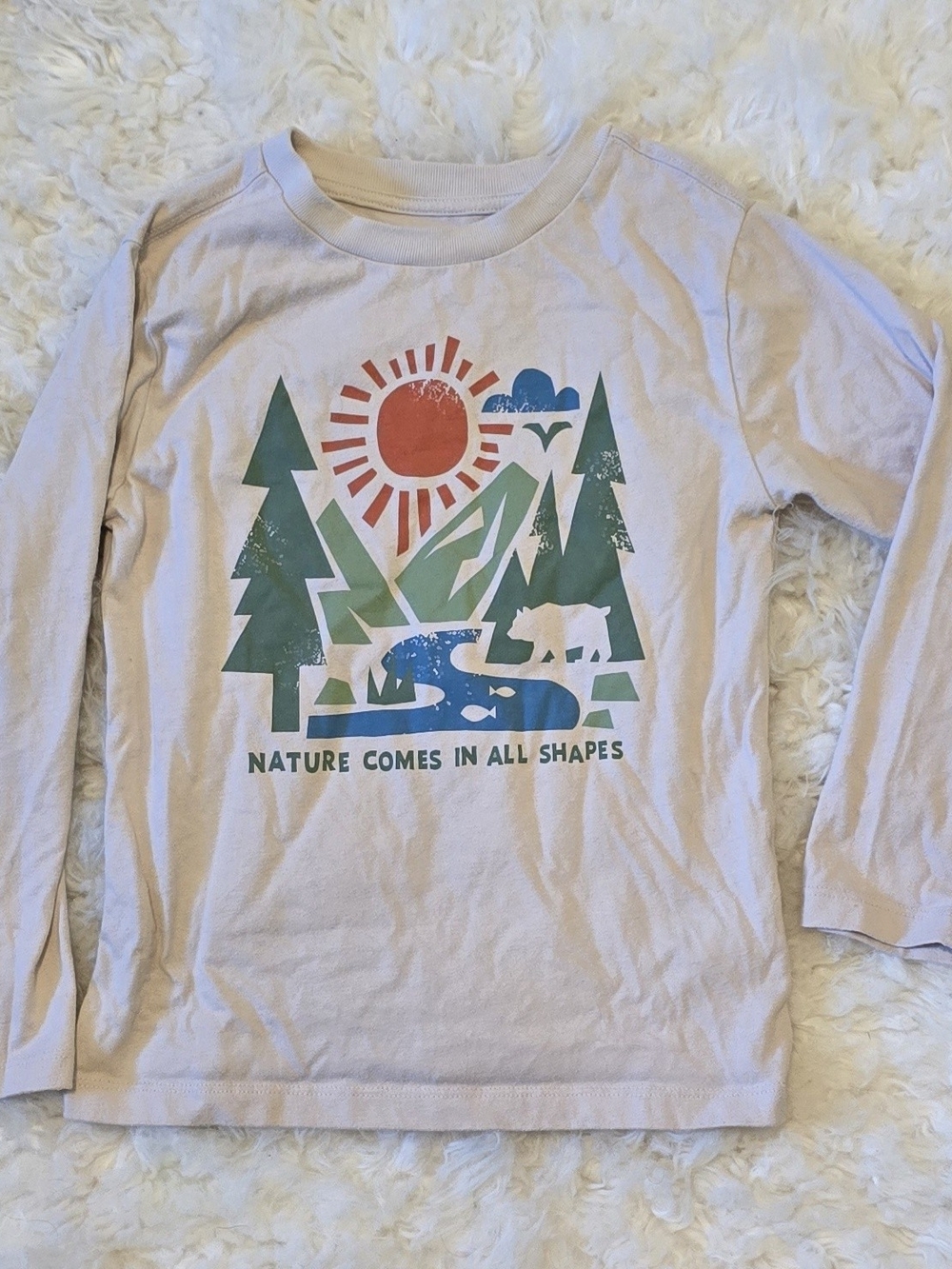 Kids Long-Sleeve Nature Graphic Tee - Beige